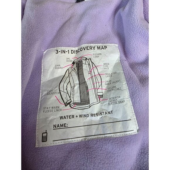 Girls Purple & Gray Hooded Winter Jacket With Polka Dot Lining Red Zippers & Fle - Picture 8 of 16